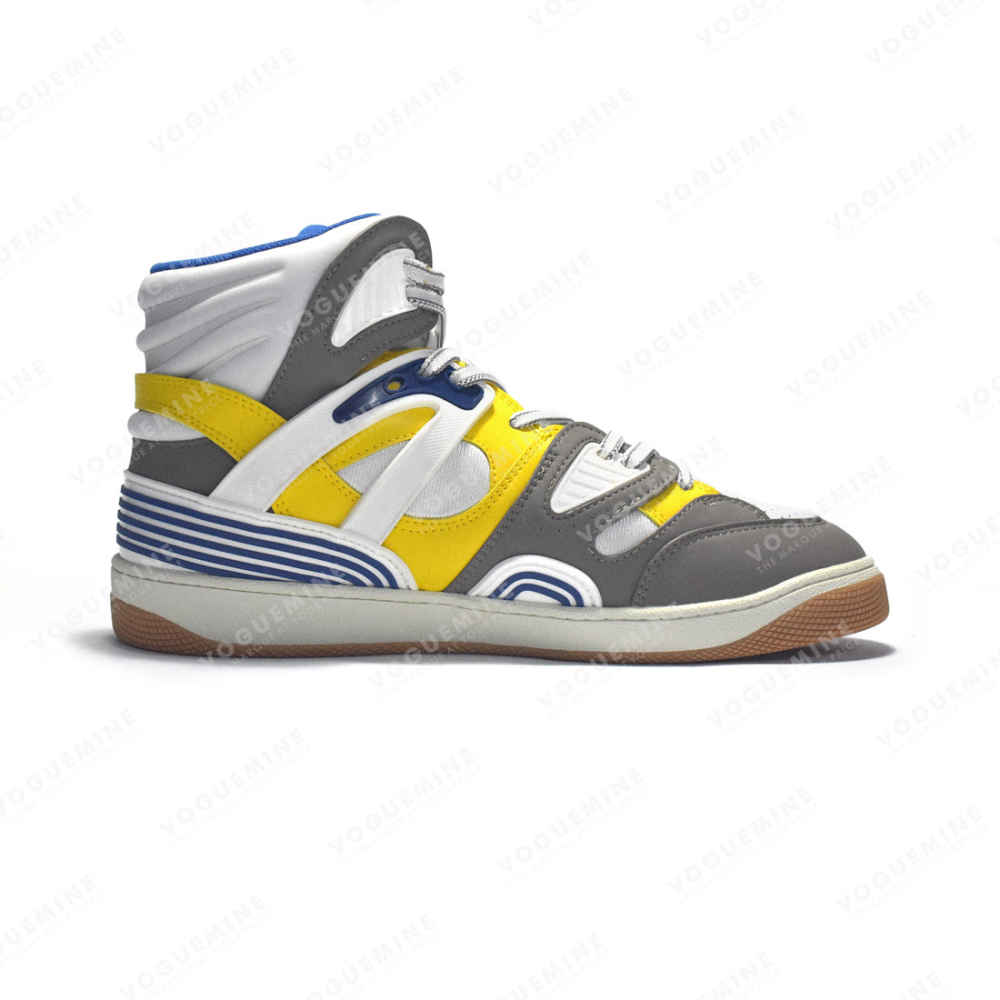 Gucci Yellow & Grey Basket High-Top Premium Sneakers-thumb-1