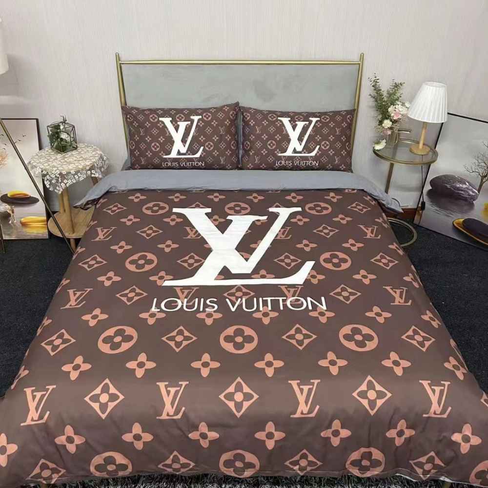 Louis Vuitton Brown Premium Quality Bedsheet-thumb-0