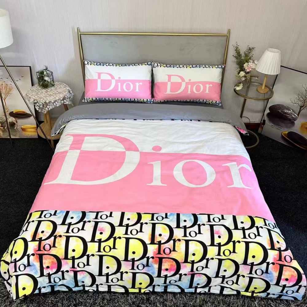 Dior Pink Premium Quality Bedsheet-thumb-0