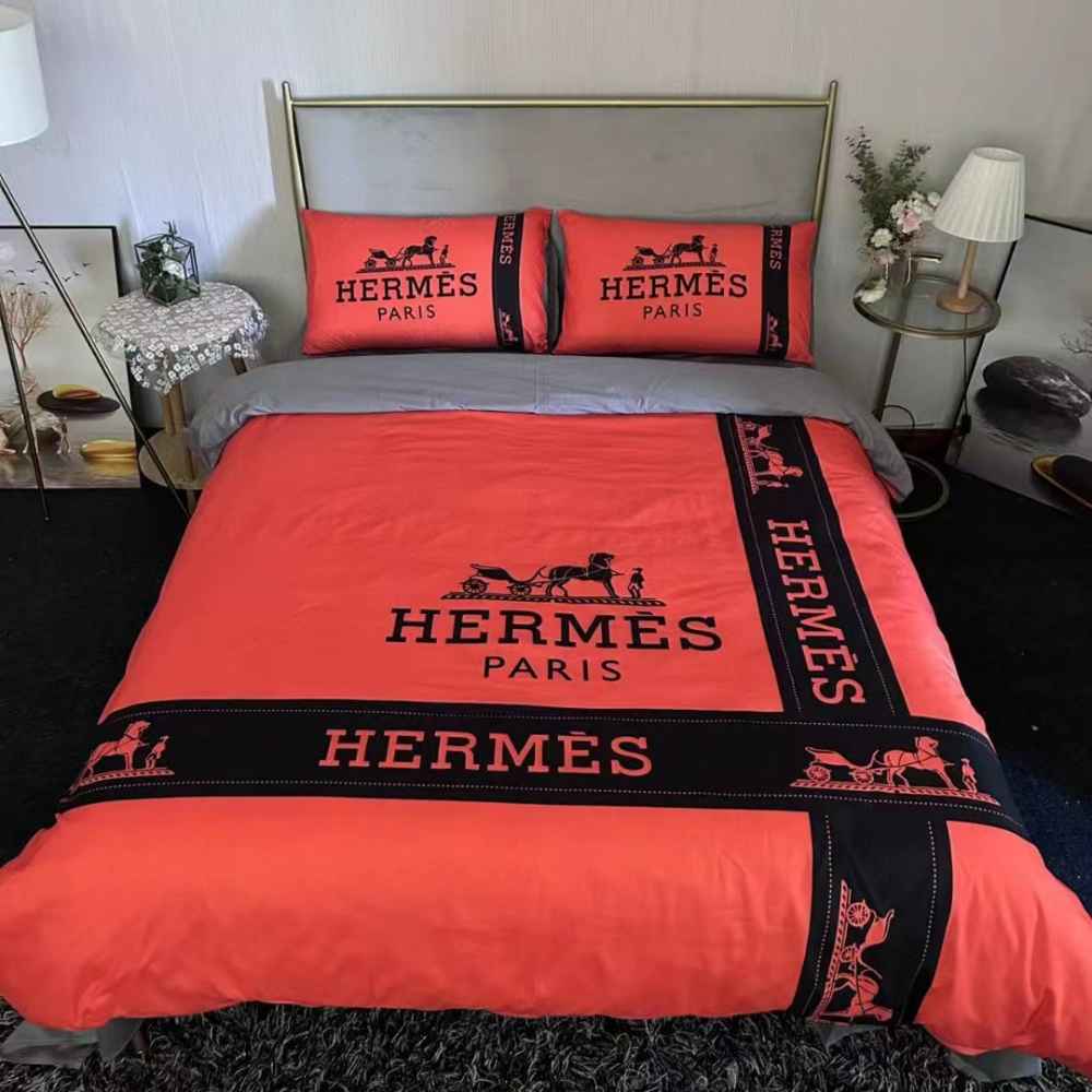 Hermes Red Premium Quality Bedsheet-thumb-0