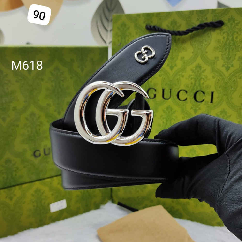 Gucci Silver Premium Quality Leather Belt-thumb-0