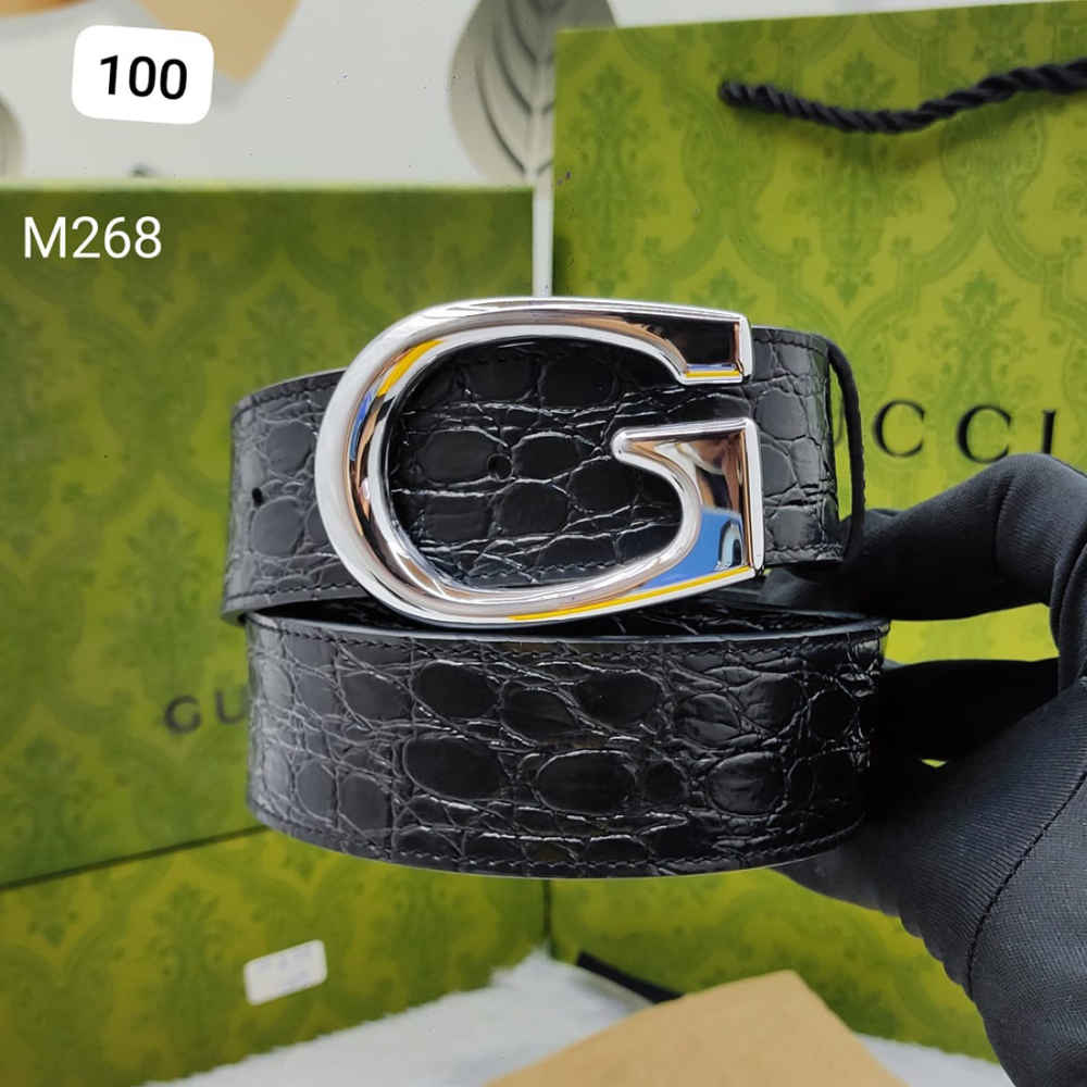 Gucci Silver Premium Quality Leather Belt-thumb-0