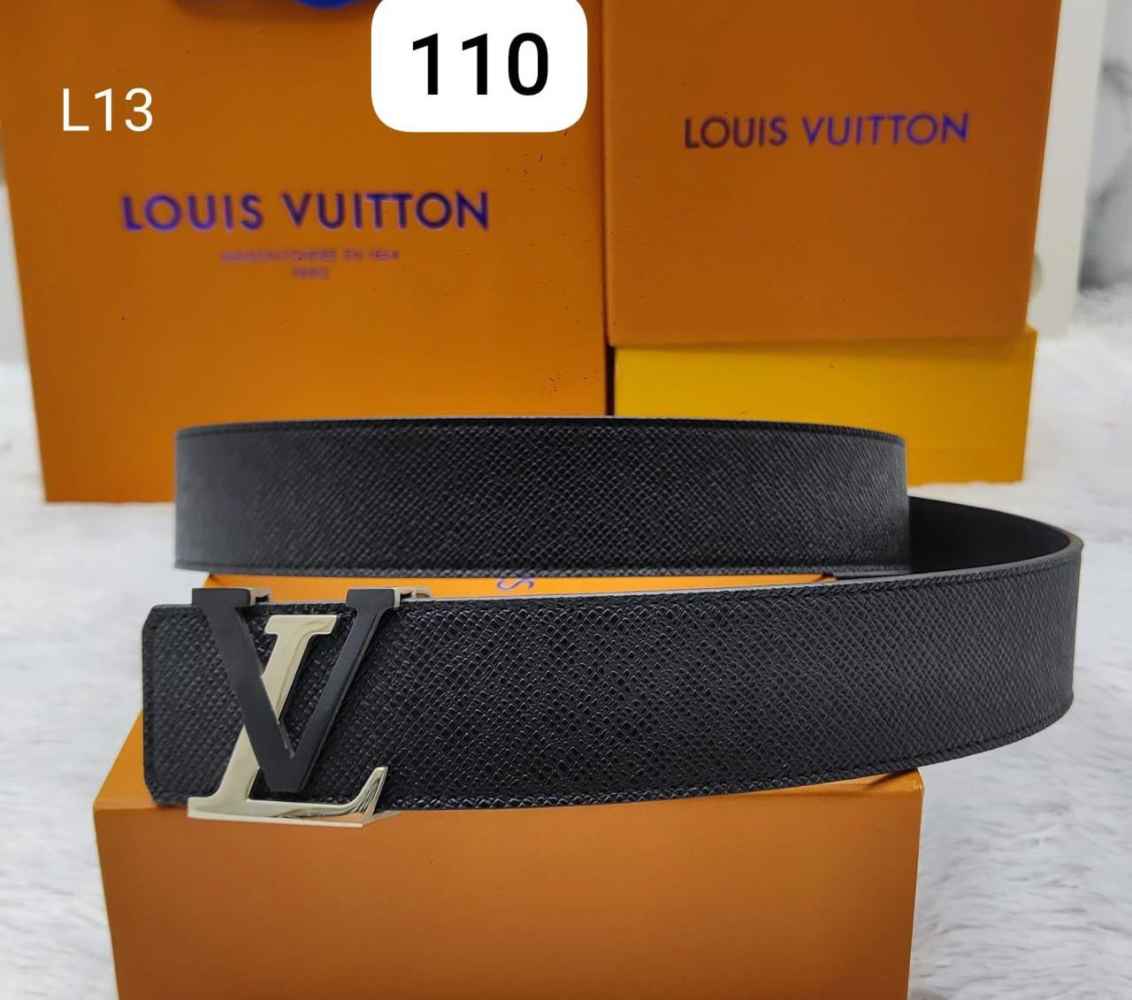 Louis Vuitton Black & Silver Premium Quality Leather Belt-thumb-0