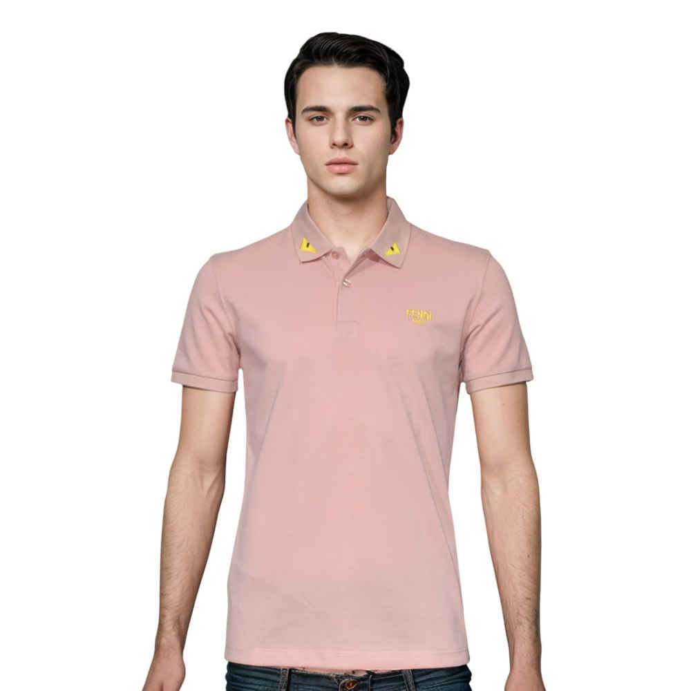 Fendi Roma Embroidered logo Pink Polo T-shirt-thumb-0