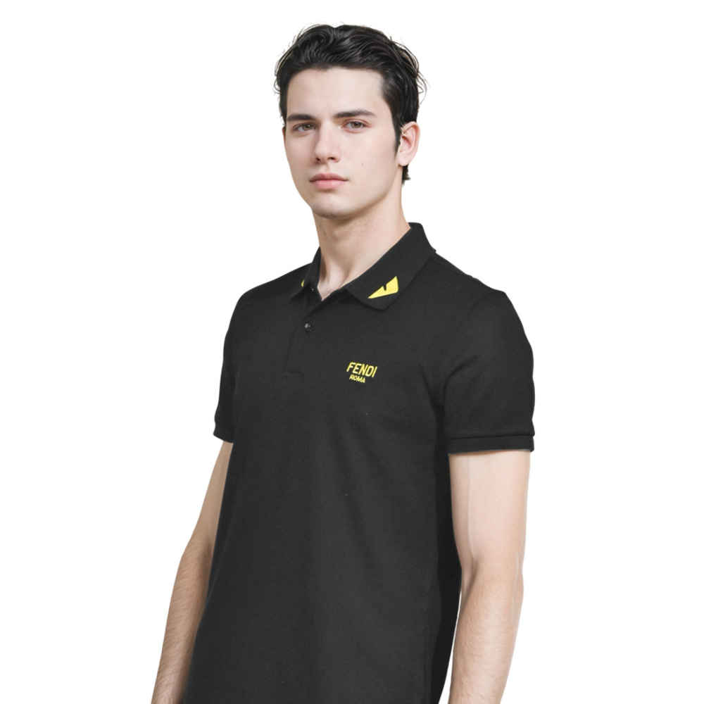 Fendi Roma Embroidered logo Black Polo T-shirt-thumb-2