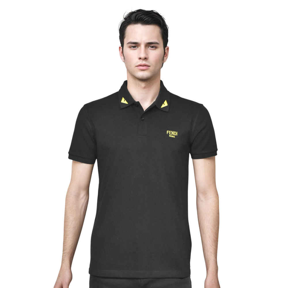 Fendi Roma Embroidered logo Black Polo T-shirt-thumb-0