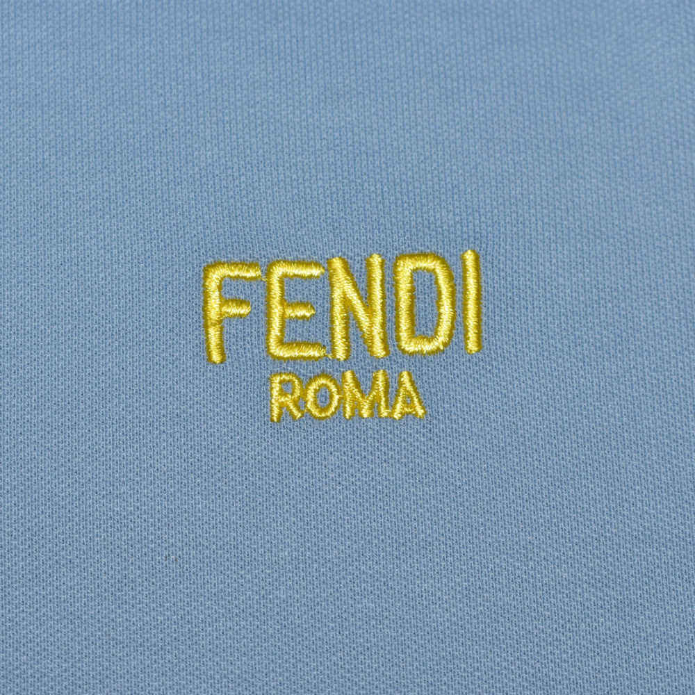 Fendi Roma Embroidered logo Sky Blue Polo T-shirt-thumb-3
