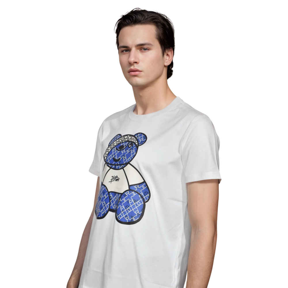 Dior Teddy Print White Premium Quality T-shirt-2