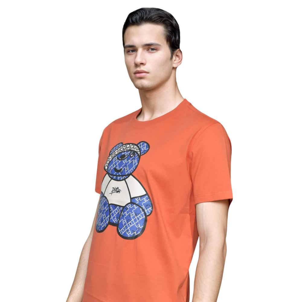 Dior Teddy Print Orange Premium Quality T-shirt-2