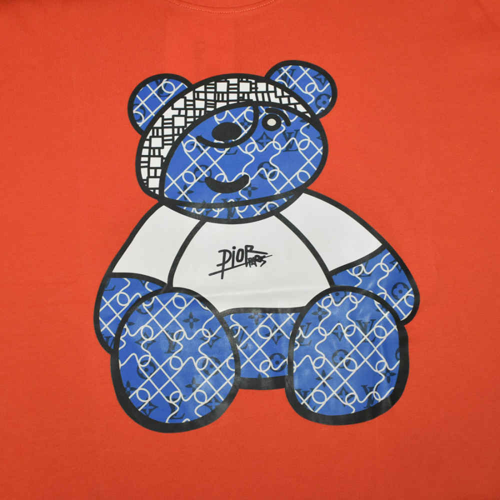 Dior Teddy Print Orange Premium Quality T-shirt-3