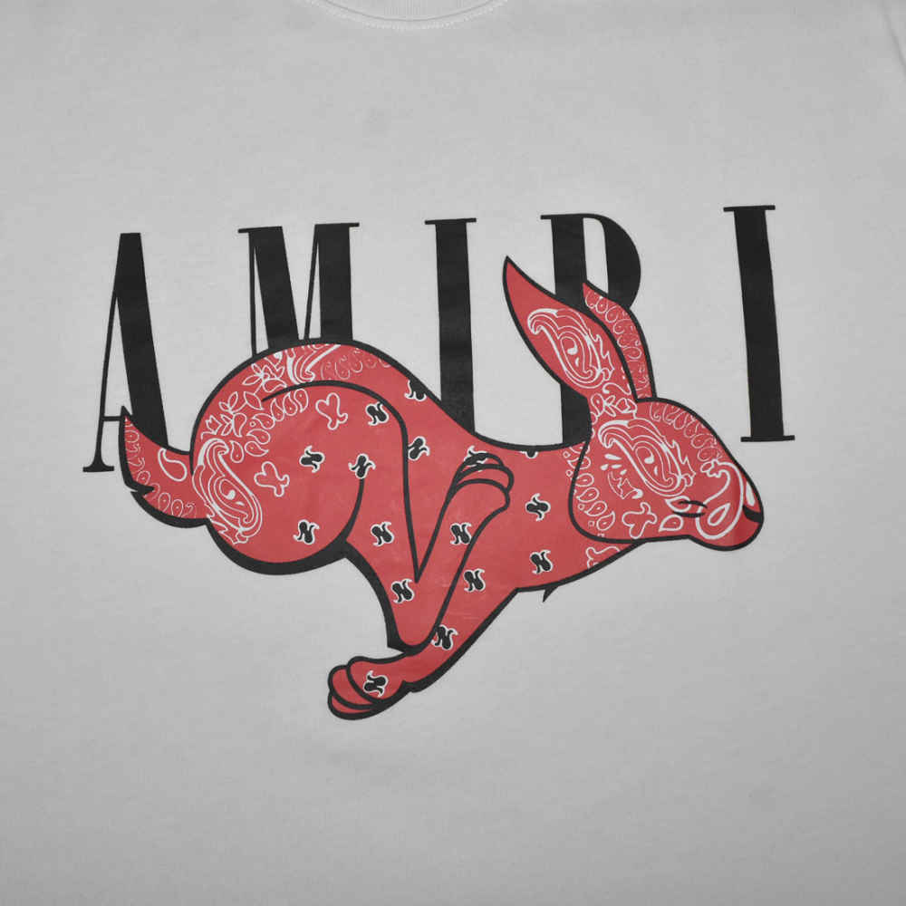 Amiri Rabbit Print White Premium T-shirt-thumb-3