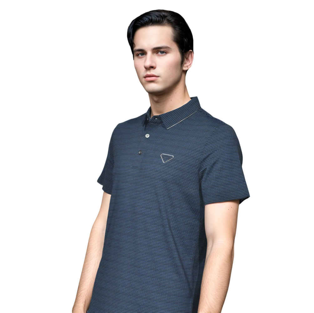 Prada Embossed Logo Blue Premium Polo Luxury T-shirt-thumb-2