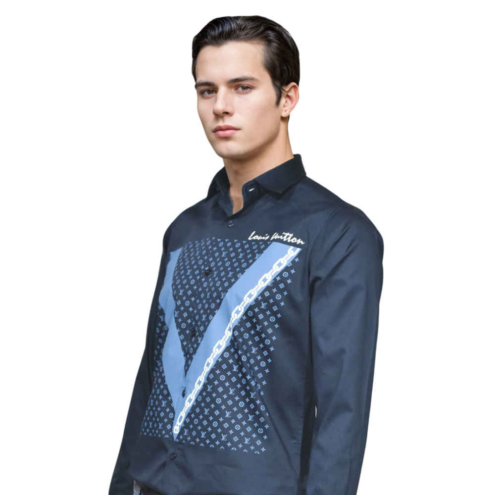 Louis Vuitton Navy Blue Premium Quality Shirt-2