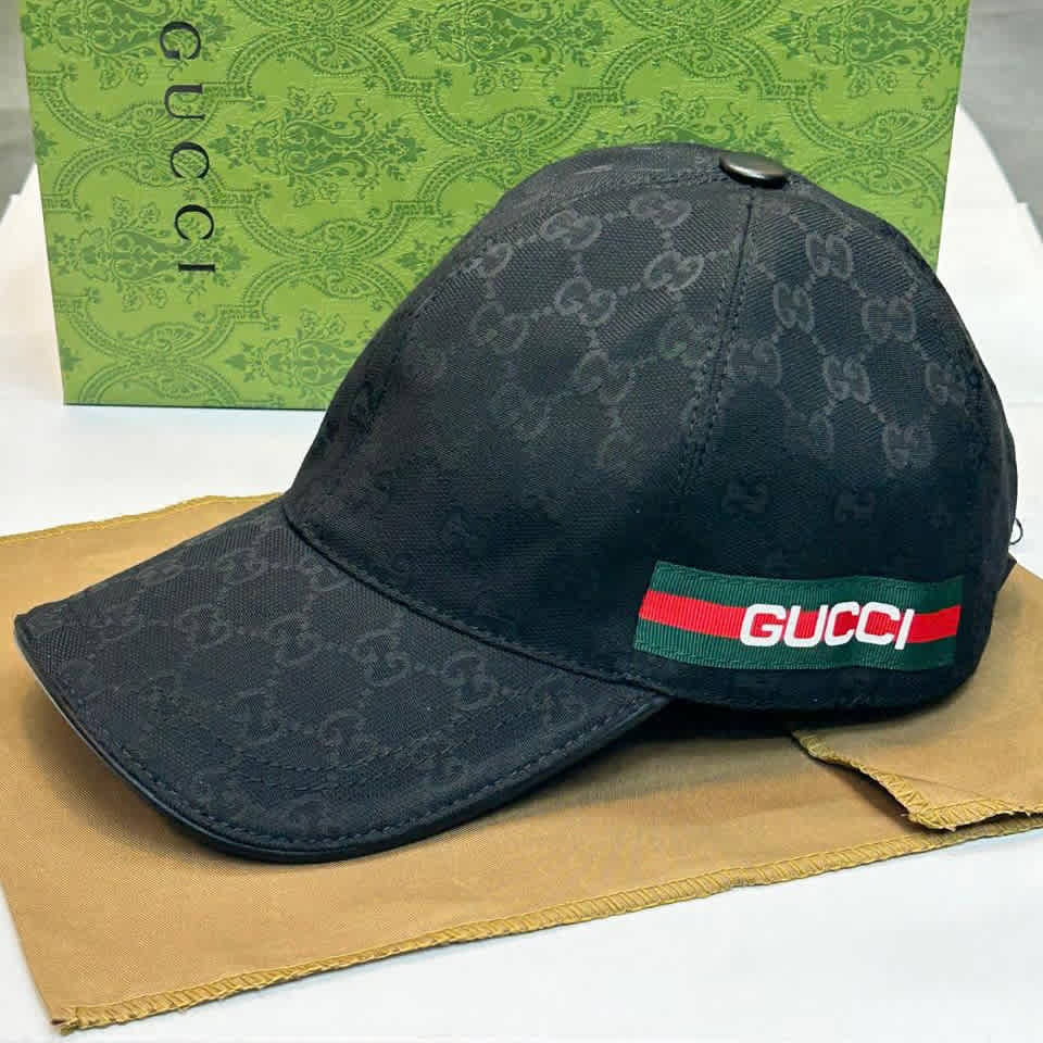 Gucci Embroidered logo Monogram Black Premium Cap-thumb-0