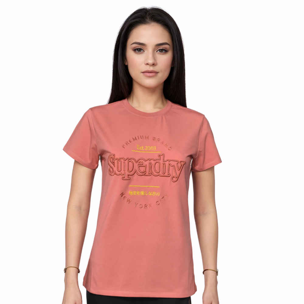 Superdry Pink Premium Quality Women T-shirt-thumb-0