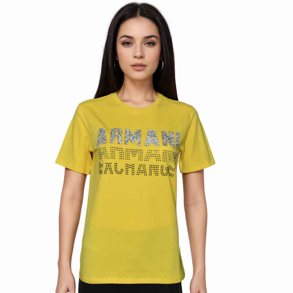 Armani Exchange Yellow Premium Quality Women T-shirt-thumb-0