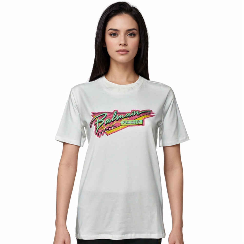 Balmain White Premium Quality Women T-shirt-thumb-0