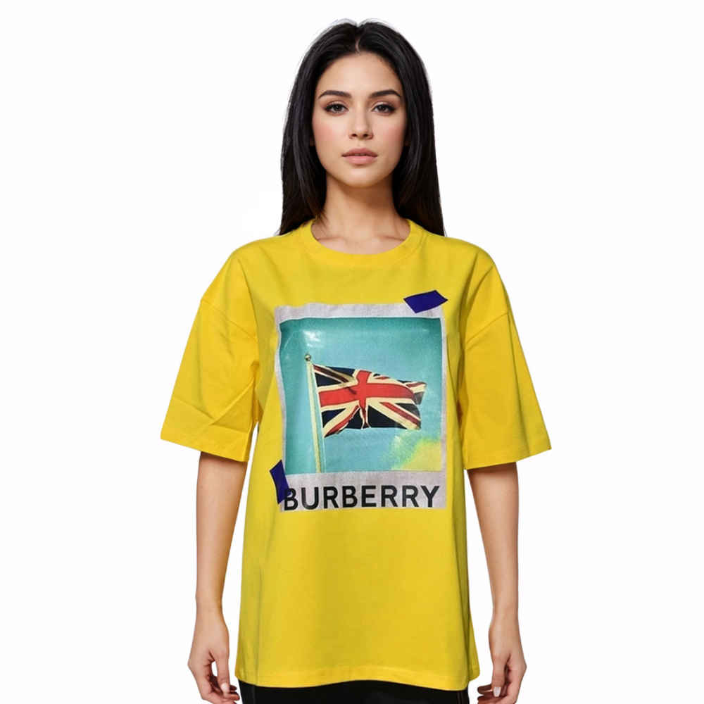 Burberry Yellow England Flag Print Women Oversized T-shirt-thumb-0