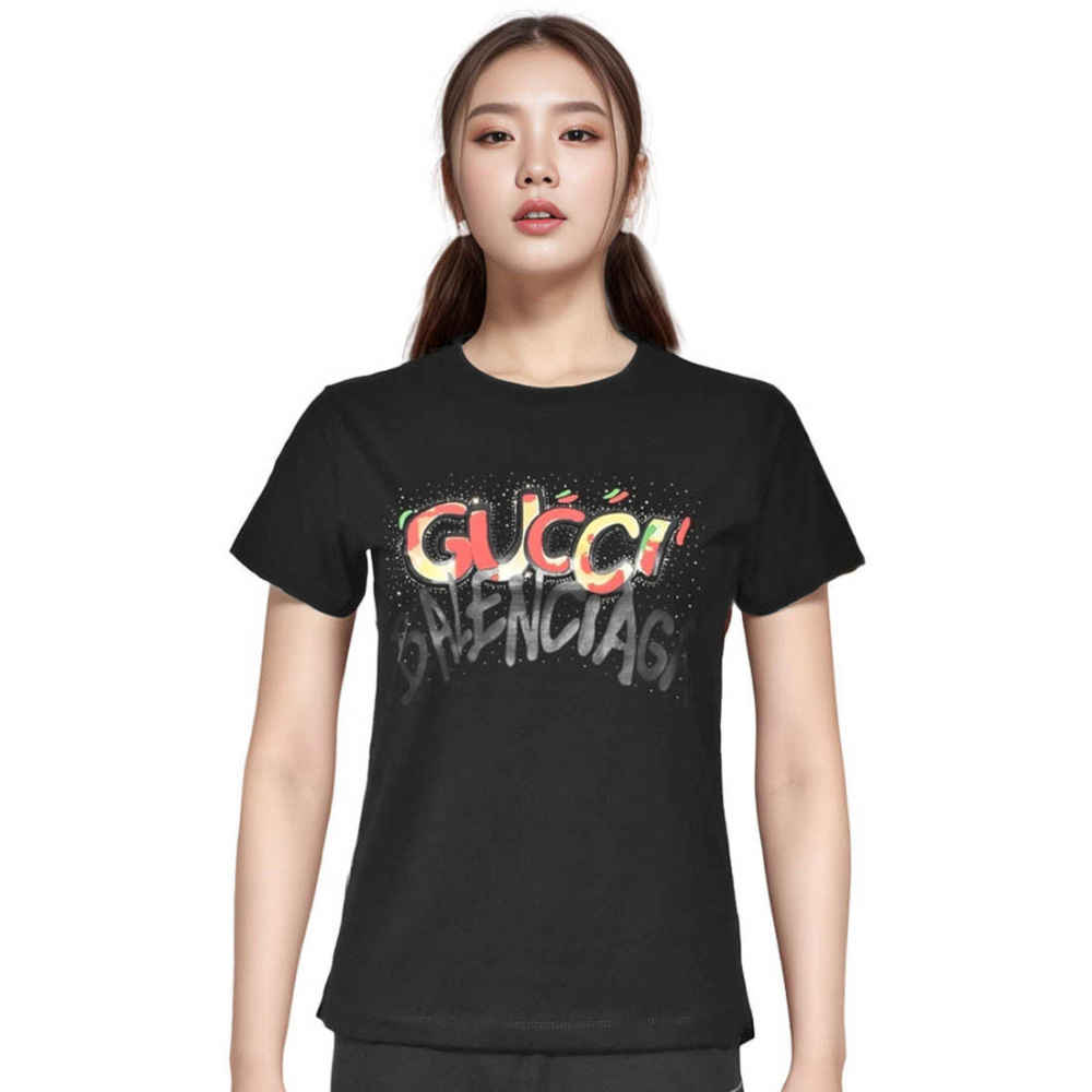 Gucci x Balenciaga Print Black Women T-shirt-thumb-0