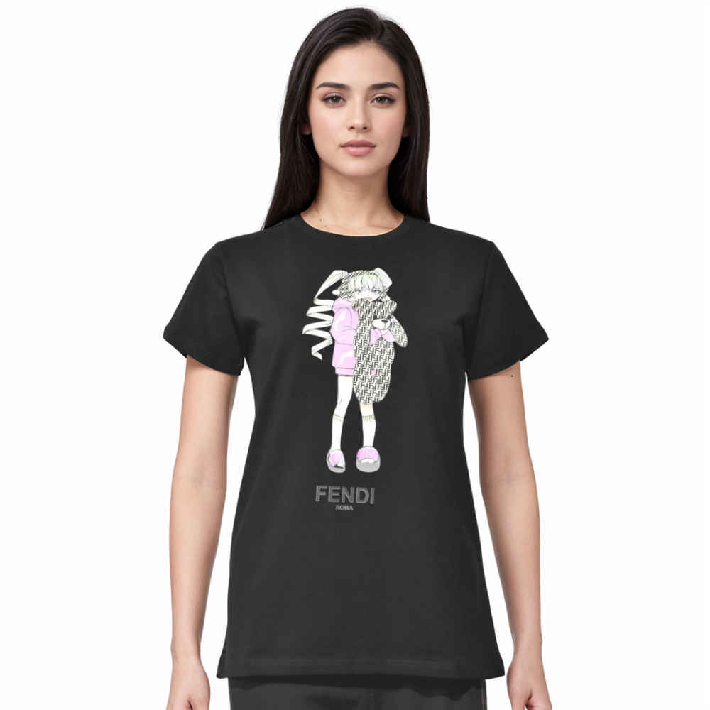 Fendi Black Premium Cotton Women T-shirt-thumb-0
