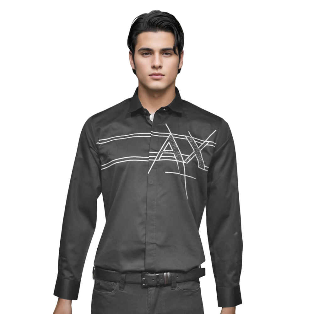 Armani Exchange Black Logo Print Regular Fit Premium Shirt-thumb-0