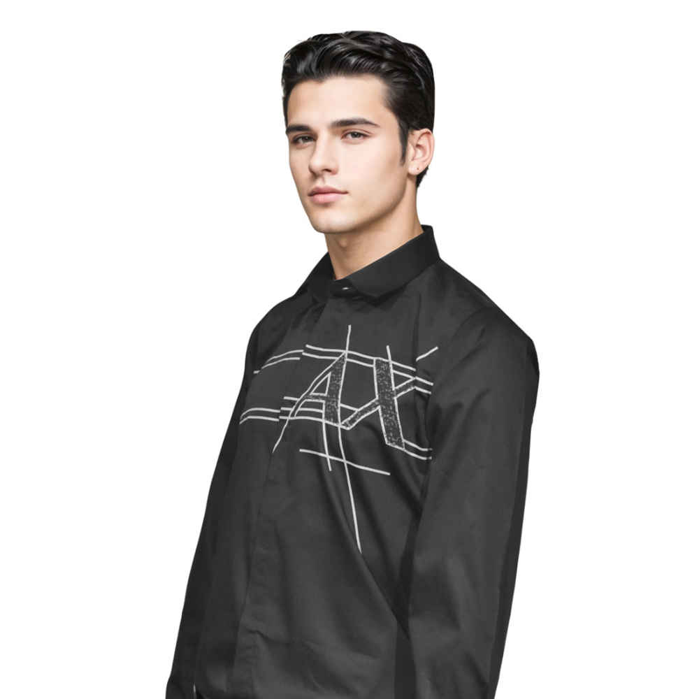 Armani Exchange Black Logo Print Regular Fit Premium Shirt-thumb-2