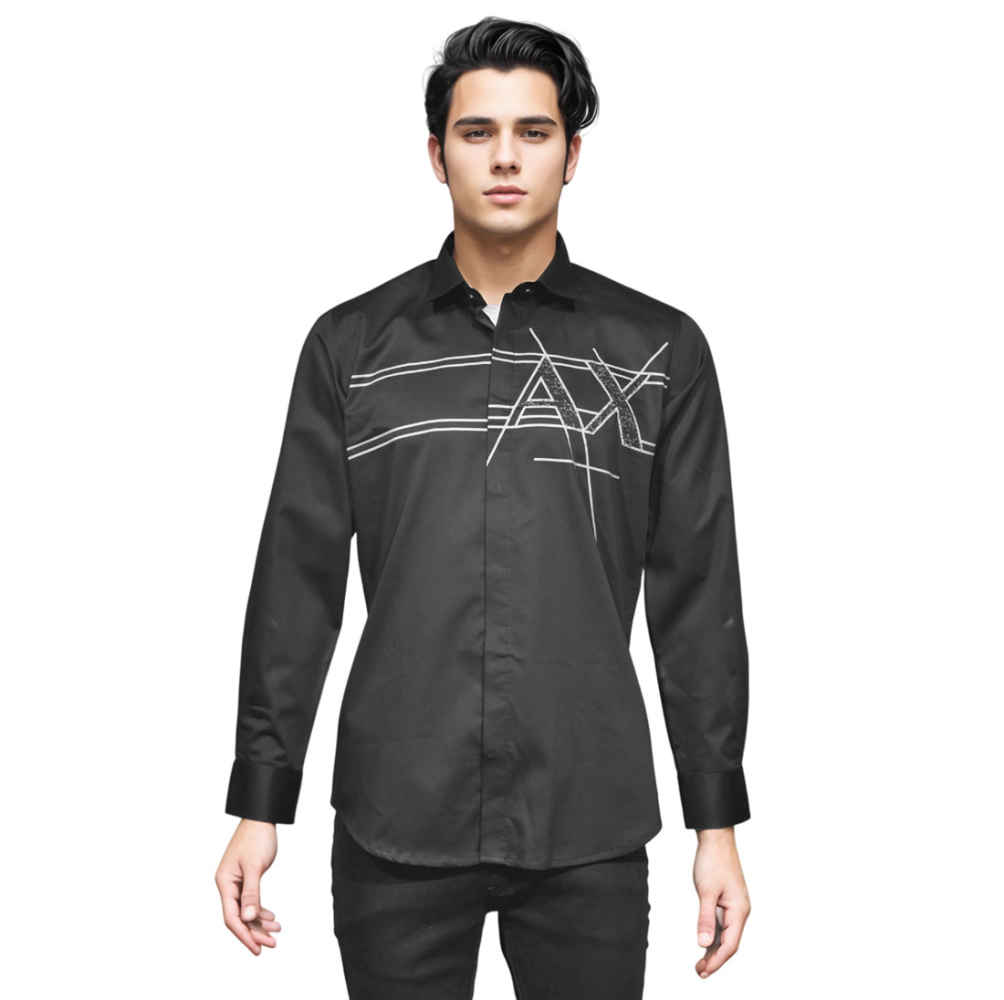 Armani Exchange Black Logo Print Regular Fit Premium Shirt-thumb-6