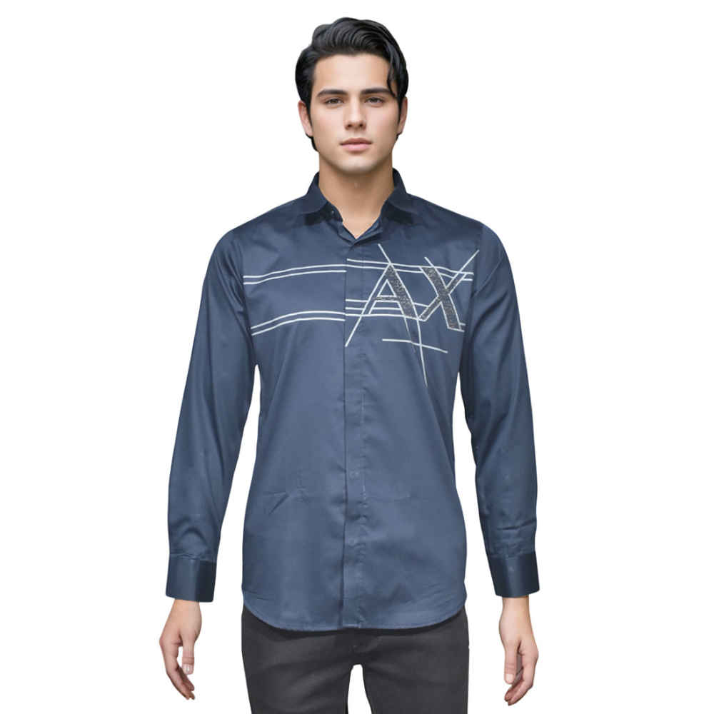Armani Exchange Navy Blue Logo Print Premium Shirt-6