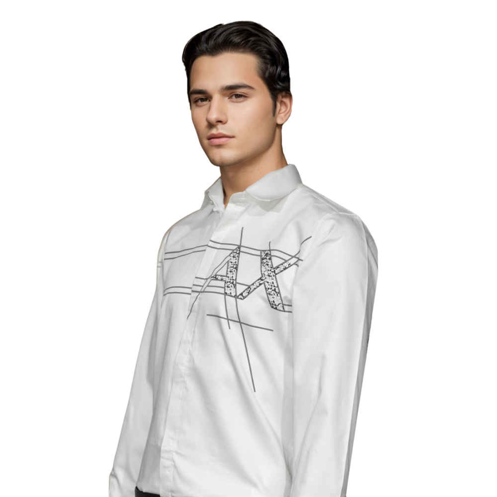 Armani Exchange White Logo Print Regular Fit Premium Shirt-2