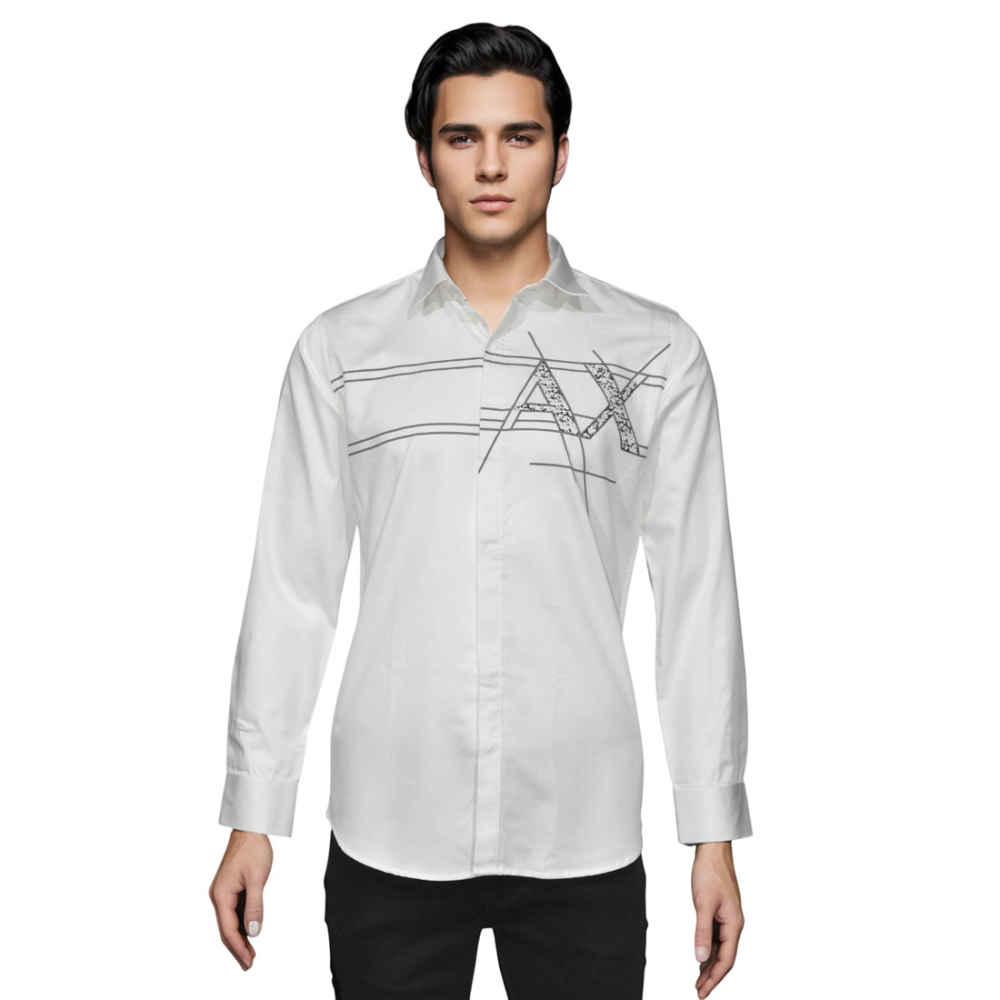 Armani Exchange White Logo Print Regular Fit Premium Shirt-6
