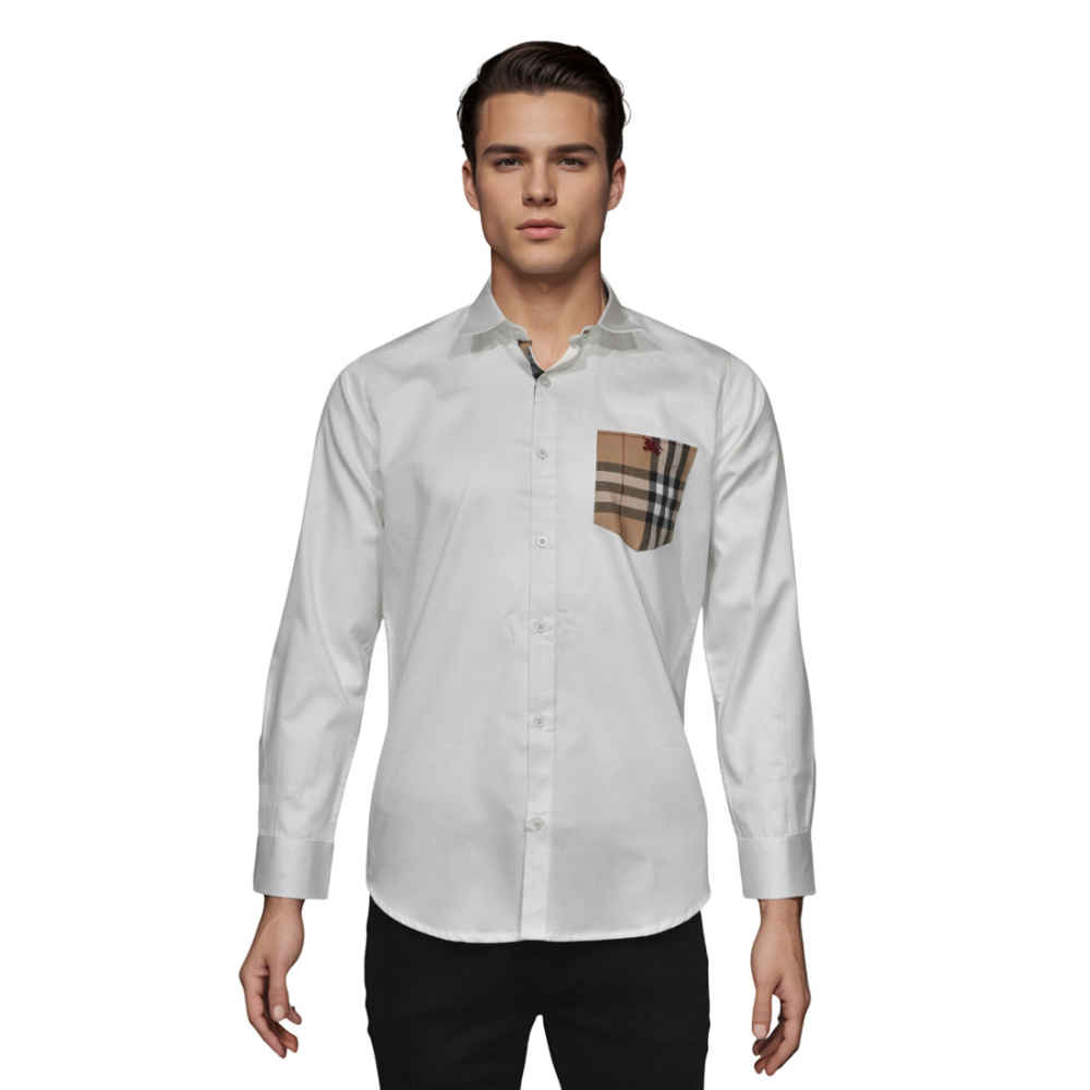 Burberry White Pocket Logo Print Premium Quality Shirt-6