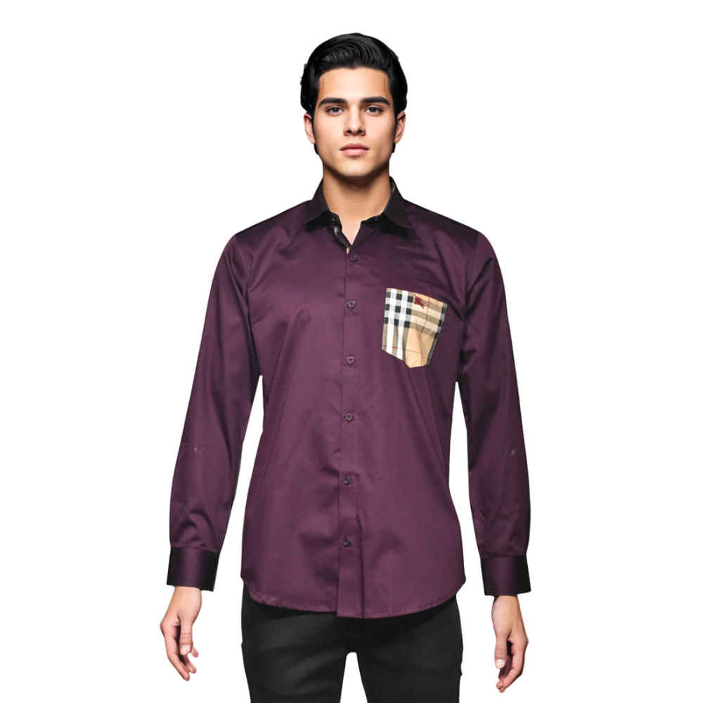 Burberry Wine Pocket Logo Print Premium Quality Shirt-6
