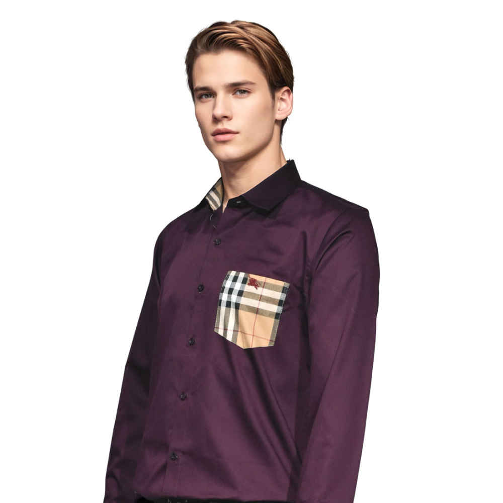 Burberry Wine Pocket Logo Print Premium Quality Shirt-2