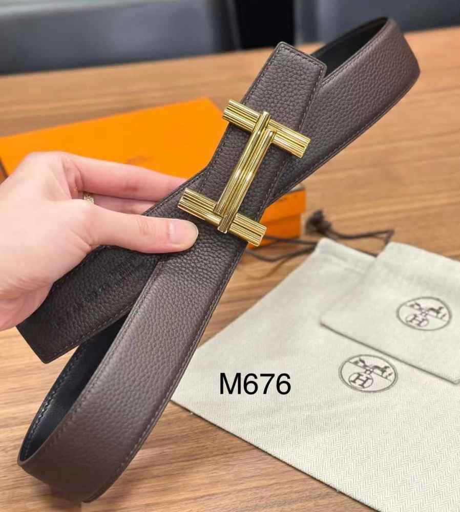 Hermes Golden Premium Quality Leather Belt-thumb-0
