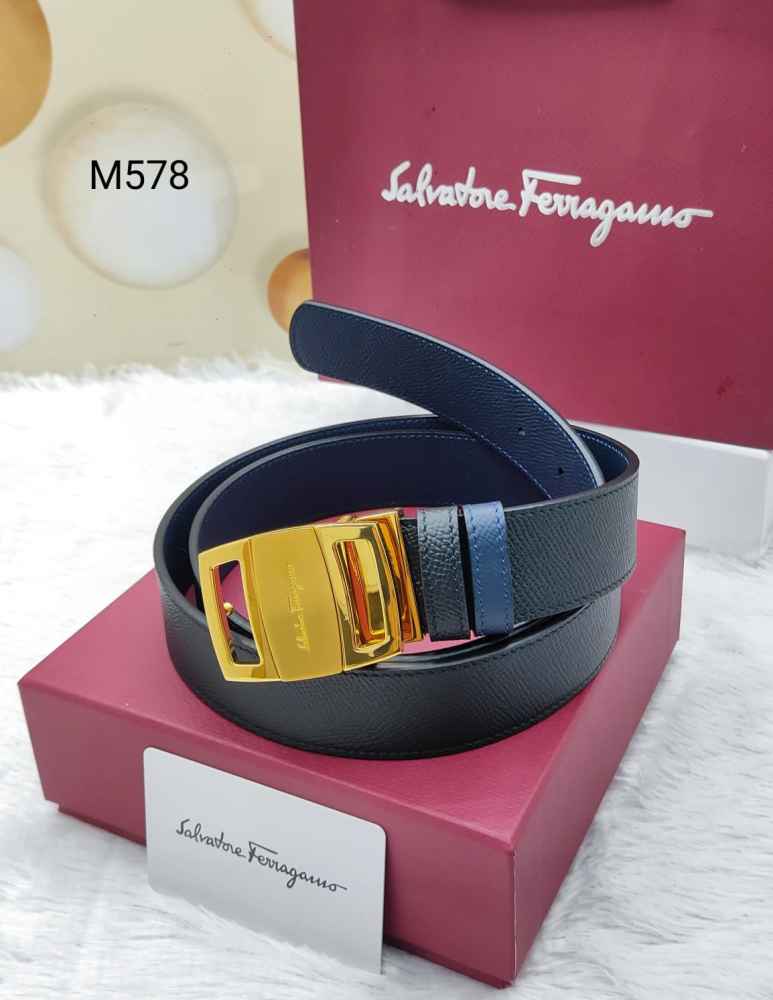 Salvatore Ferragamo Golden Premium Quality Leather Belt-thumb-0