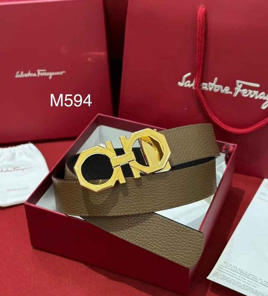 Salvatore Ferragamo Golden Premium Quality Leather Belt-thumb-0