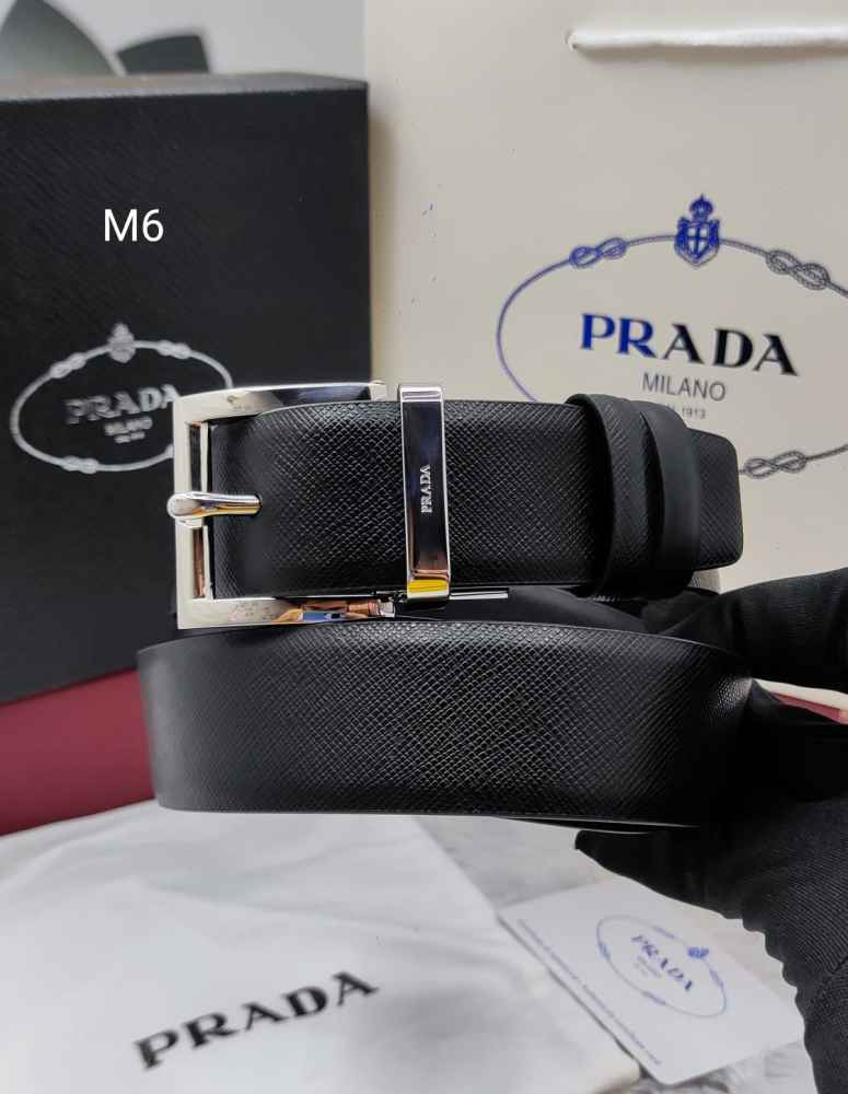 Prada Black & Silver Premium Quality Leather Belt-thumb-0