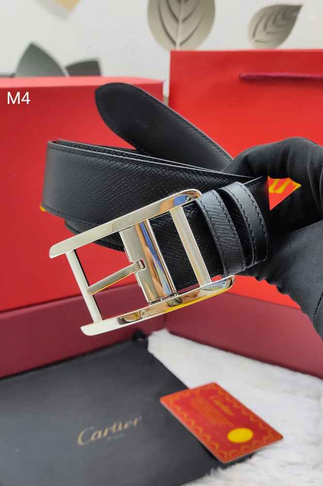 Cartier Black & silver Premium Quality Leather Belt-thumb-0