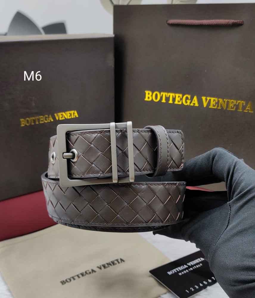 Bottega veneta Brown & Silver Premium Quality Leather Belt-thumb-0