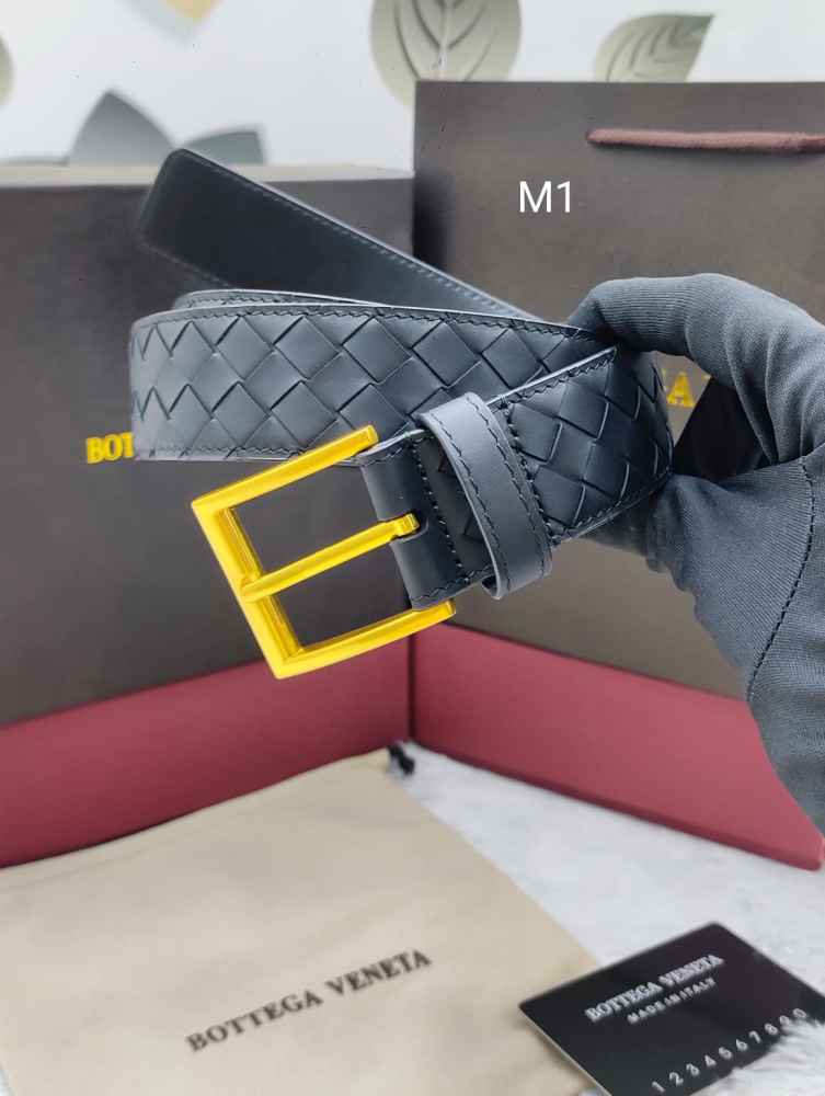 Bottega veneta Black & Golden Premium Quality Leather Belt-thumb-0