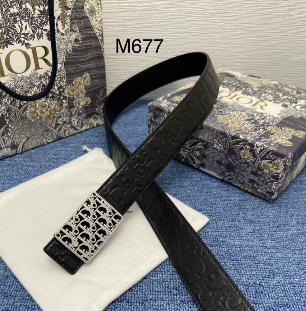 Dior Black Silver Premium Quality Leather Belt-thumb-0