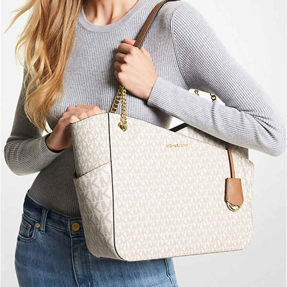 Michael Kors Jet Set Large Logo Cream Shoulder Bag-thumb-2