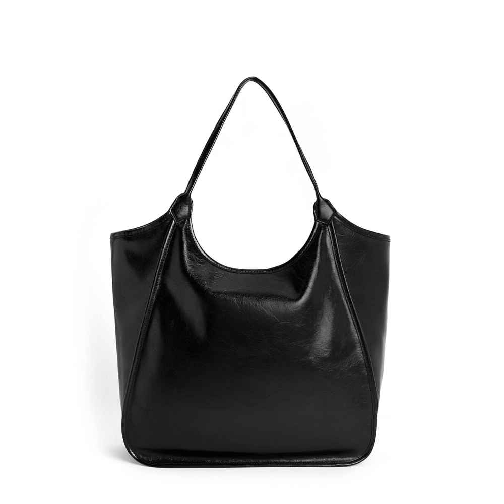 Charles & Keith Sianna Crinkle-Effect Slouchy Black Tote Bag-thumb-1