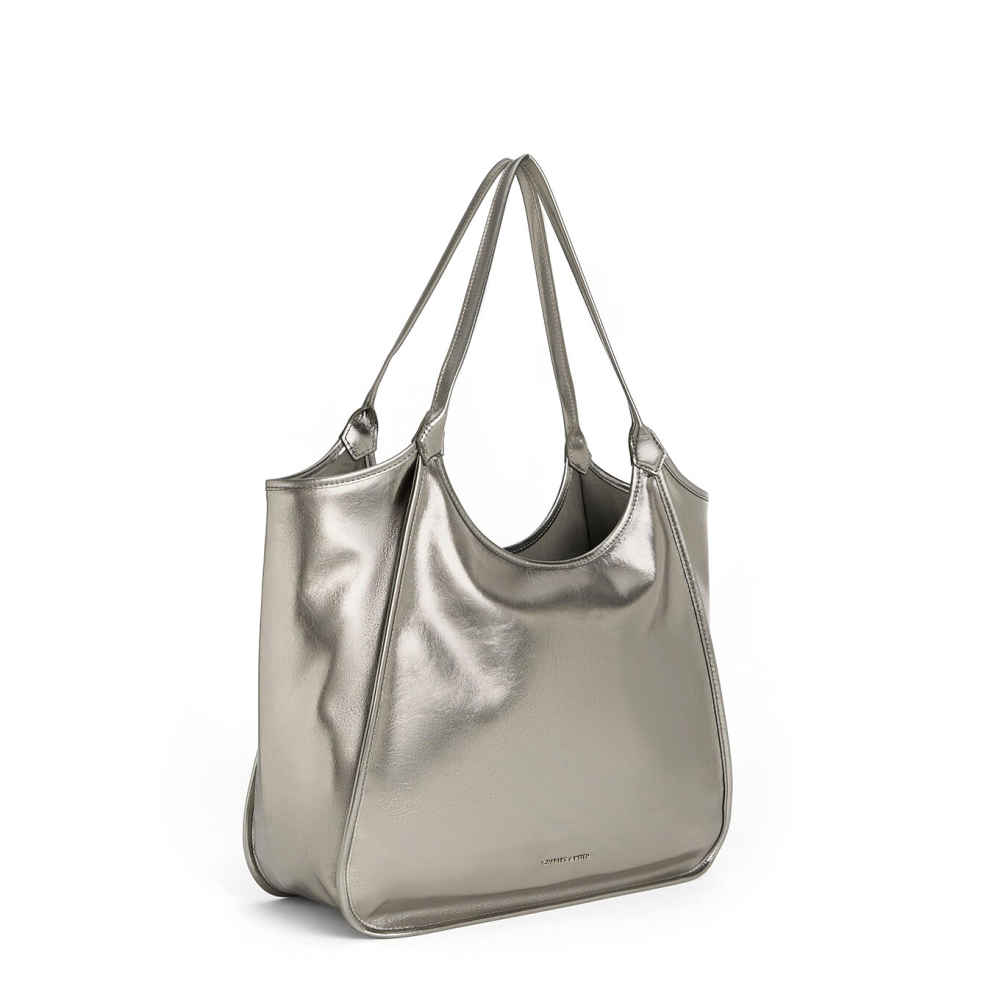 Charles & Keith Sianna Crinkle-Effect Slouchy Grey Tote Bag-2