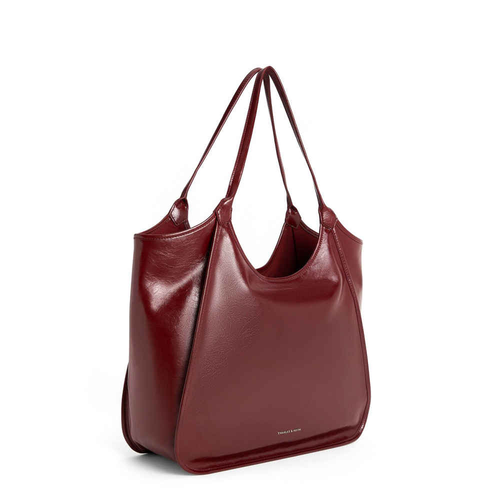 Charles & Keith Sianna Crinkle-Effect Slouchy Brown Tote Bag-thumb-2