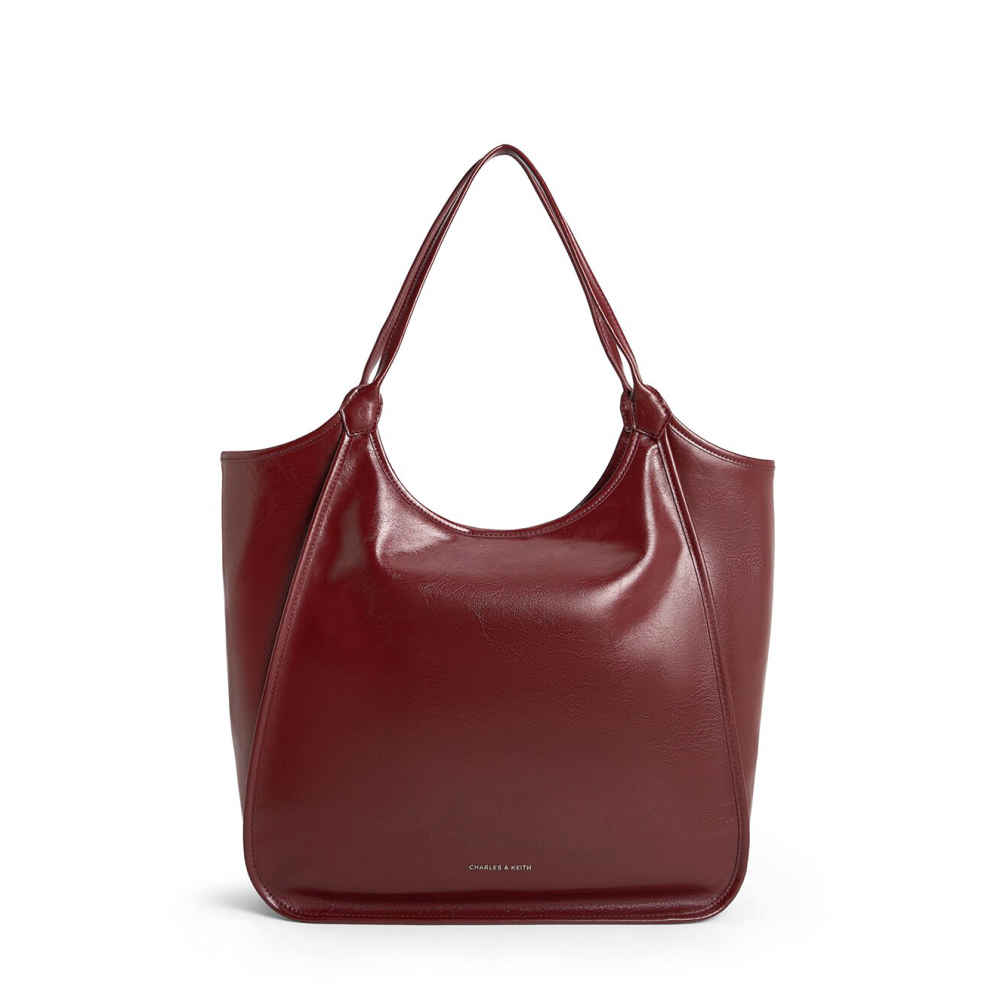 Charles & Keith Sianna Crinkle-Effect Slouchy Brown Tote Bag-thumb-0