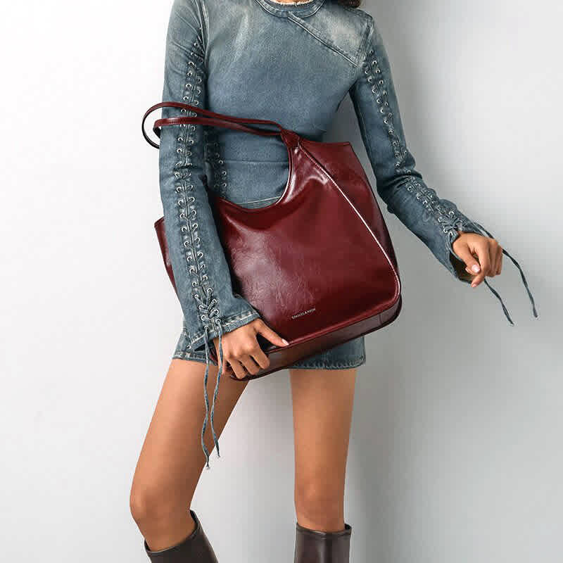 Charles & Keith Sianna Crinkle-Effect Slouchy Brown Tote Bag-thumb-5