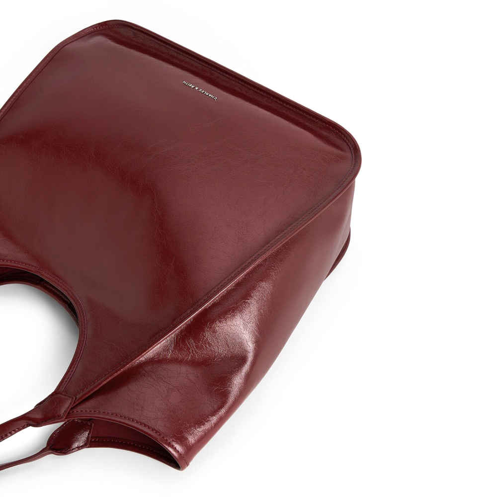 Charles & Keith Sianna Crinkle-Effect Slouchy Brown Tote Bag-thumb-3