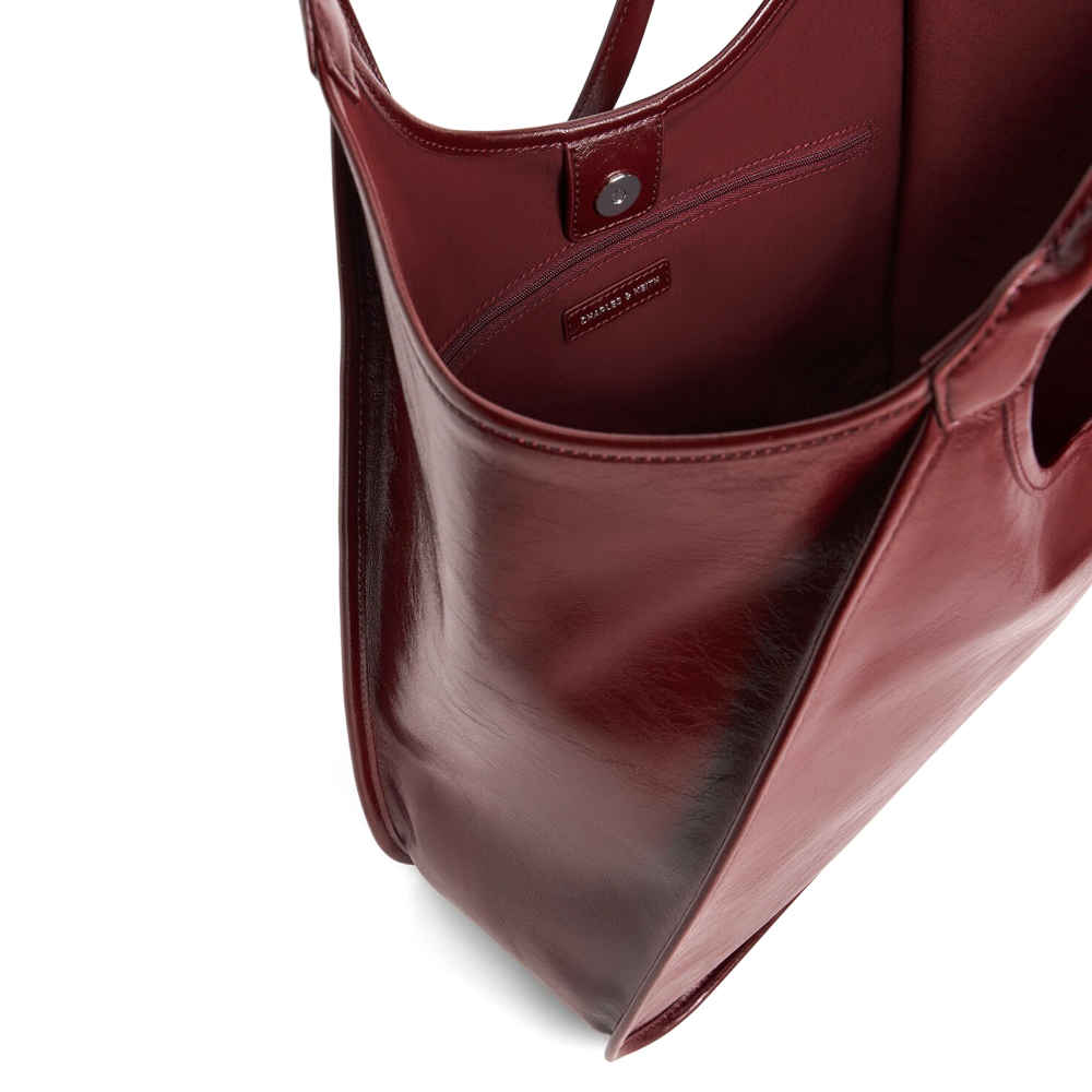 Charles & Keith Sianna Crinkle-Effect Slouchy Brown Tote Bag-thumb-4