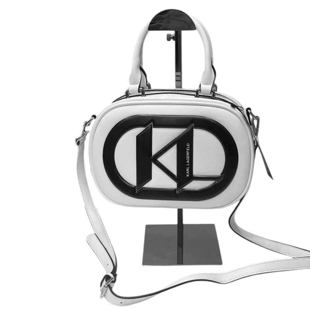 Karl Lagerfeld Textured Logo Detail White Crossbody Bag-3